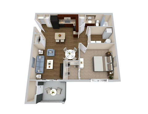 Floor plan for 1 bed, 1 bath, 864 sqft